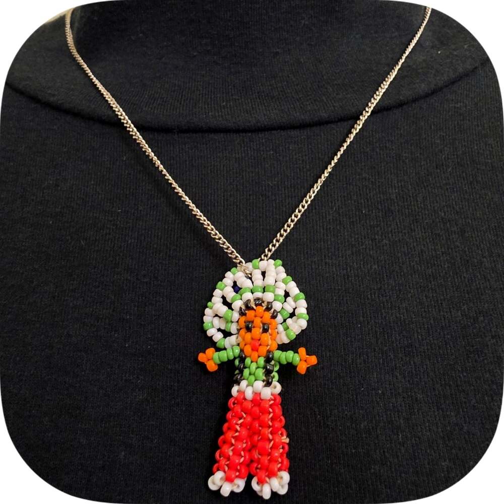 Vintage St. Joseph's Indian School Little Tribe Beaded Doll Pendant Necklace